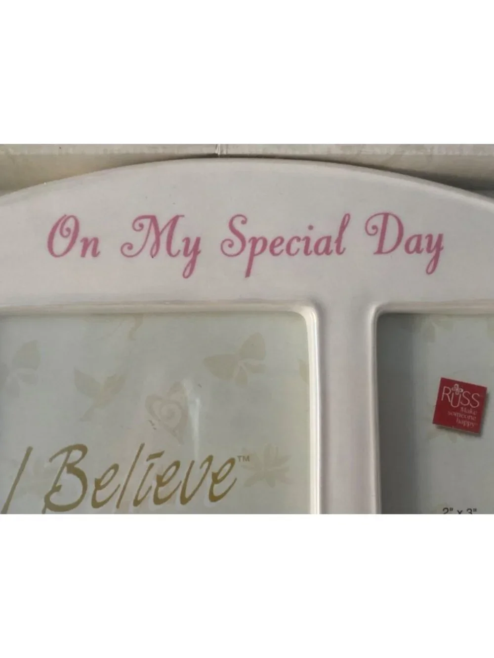 RUSS white ceramic frame ON MY SPECIAL DAY First Communion Girl Pink Cross